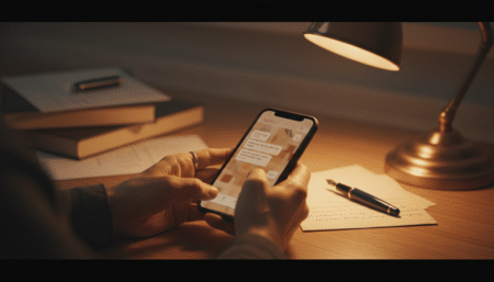 Mains tenant un smartphone avec un message à côté d'une lettre manuscrite