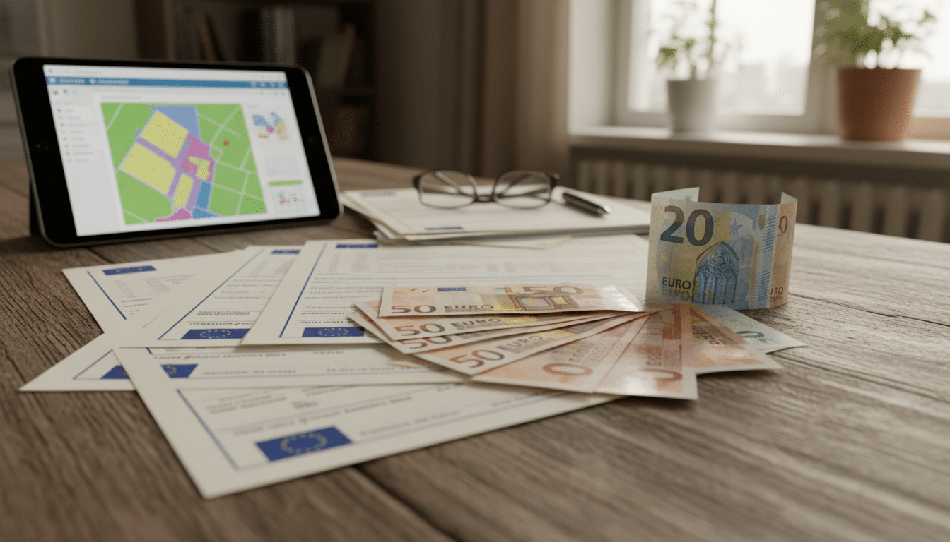 Documents de subventions agricoles européennes et billets en euros