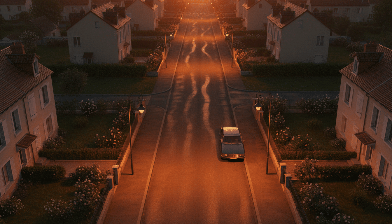 Rue résidentielle calme de Nantes au crépuscule
