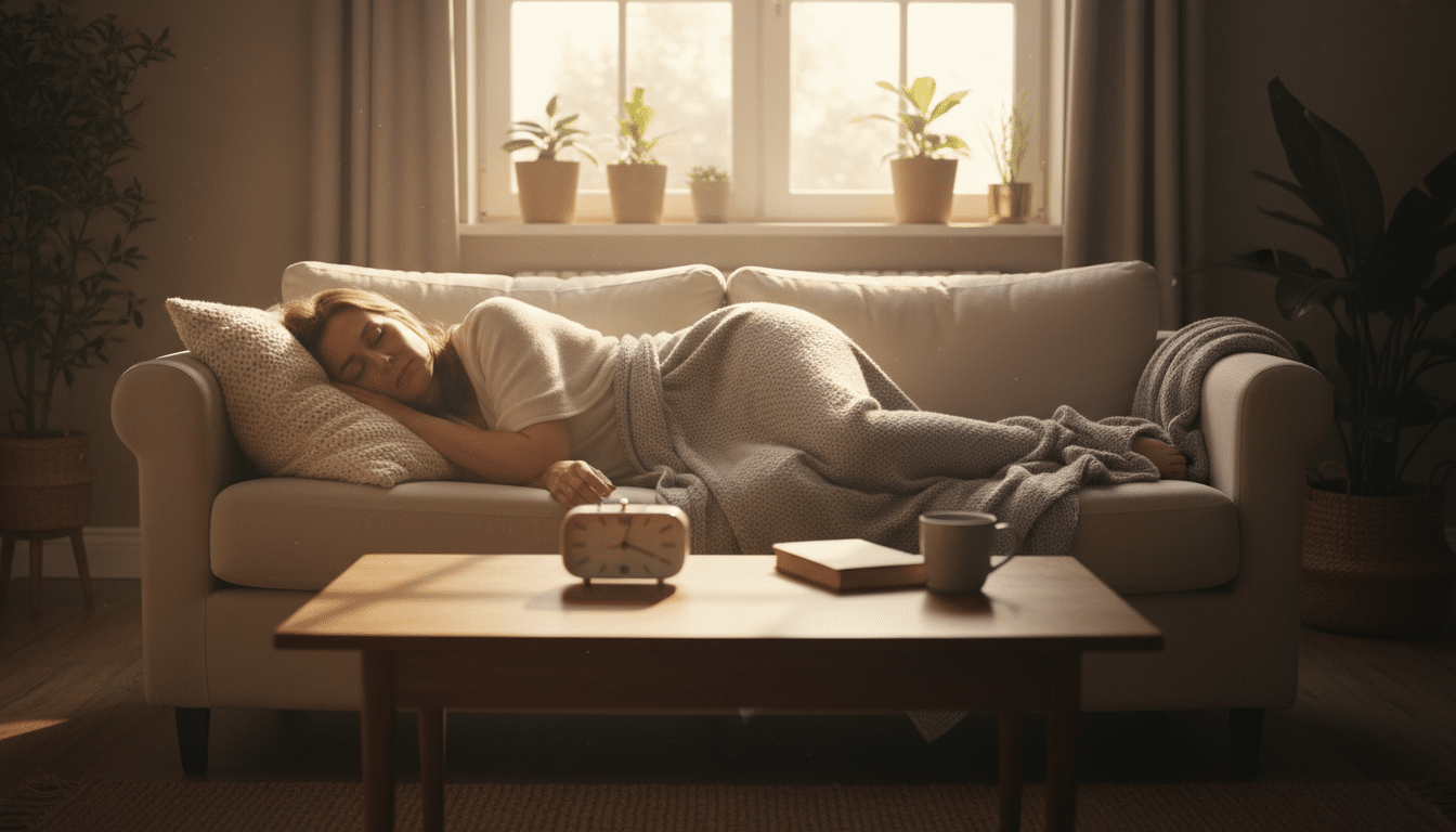Personne faisant une courte sieste réparatrice sur un canapé