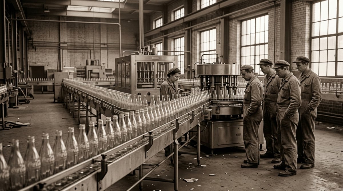 Usine d'embouteillage Coca-Cola en Allemagne dans les années 1940