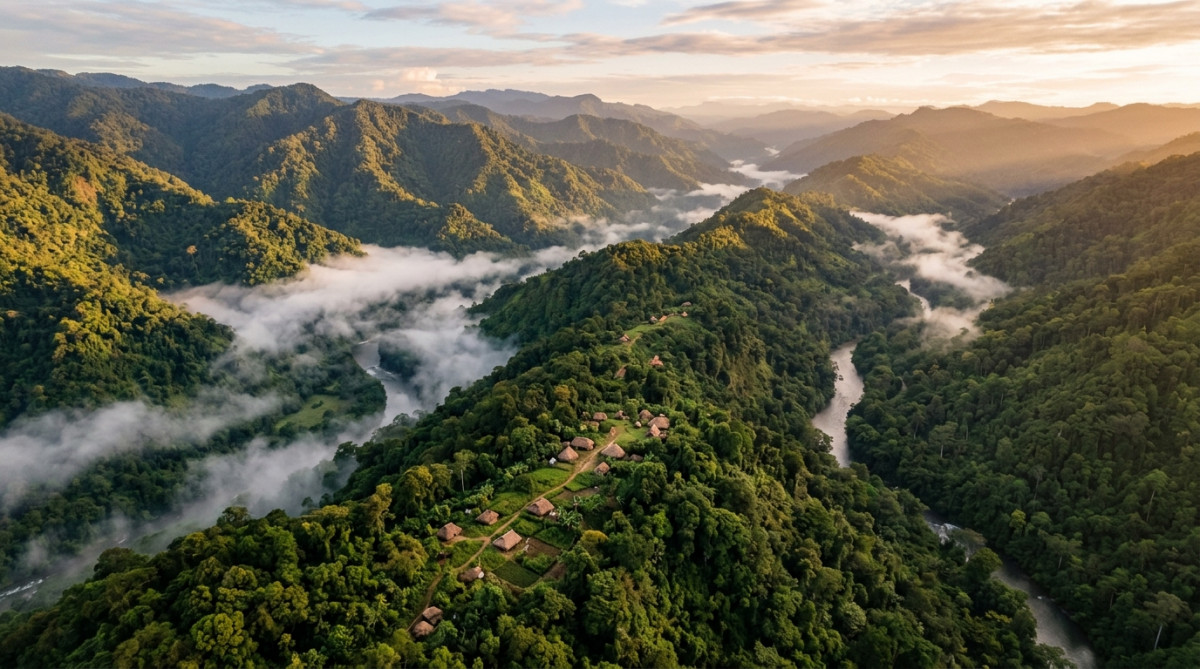 Vallées de jungle en Papouasie-Nouvelle-Guinée vues du ciel