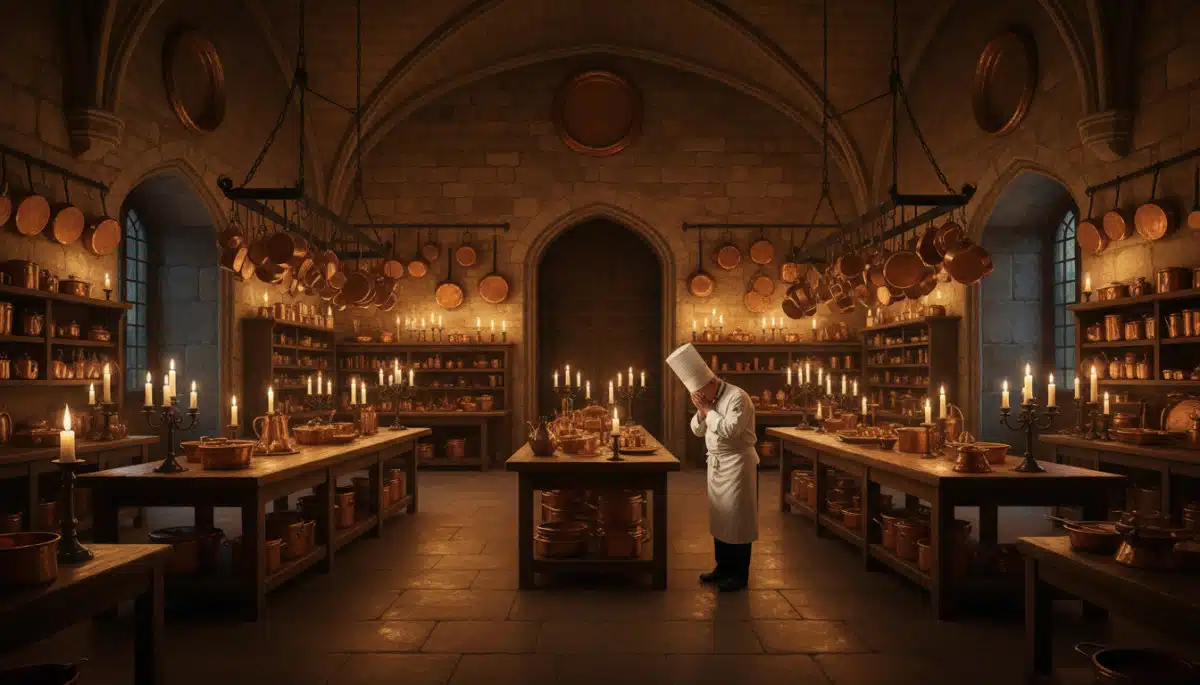 Vatel chef cuisinier désespéré dans cuisine château Chantilly