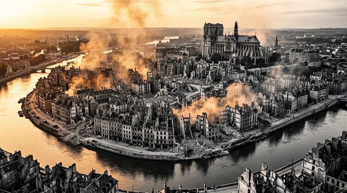 Ville de Nantes dévastée après le bombardement de 1944
