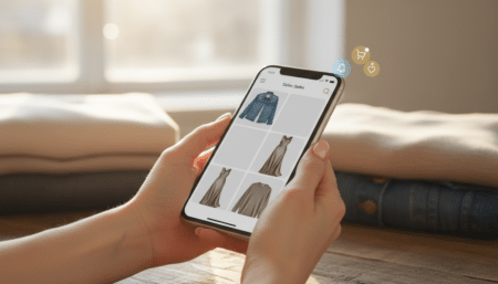 Femme consultant ses ventes Vinted sur smartphone