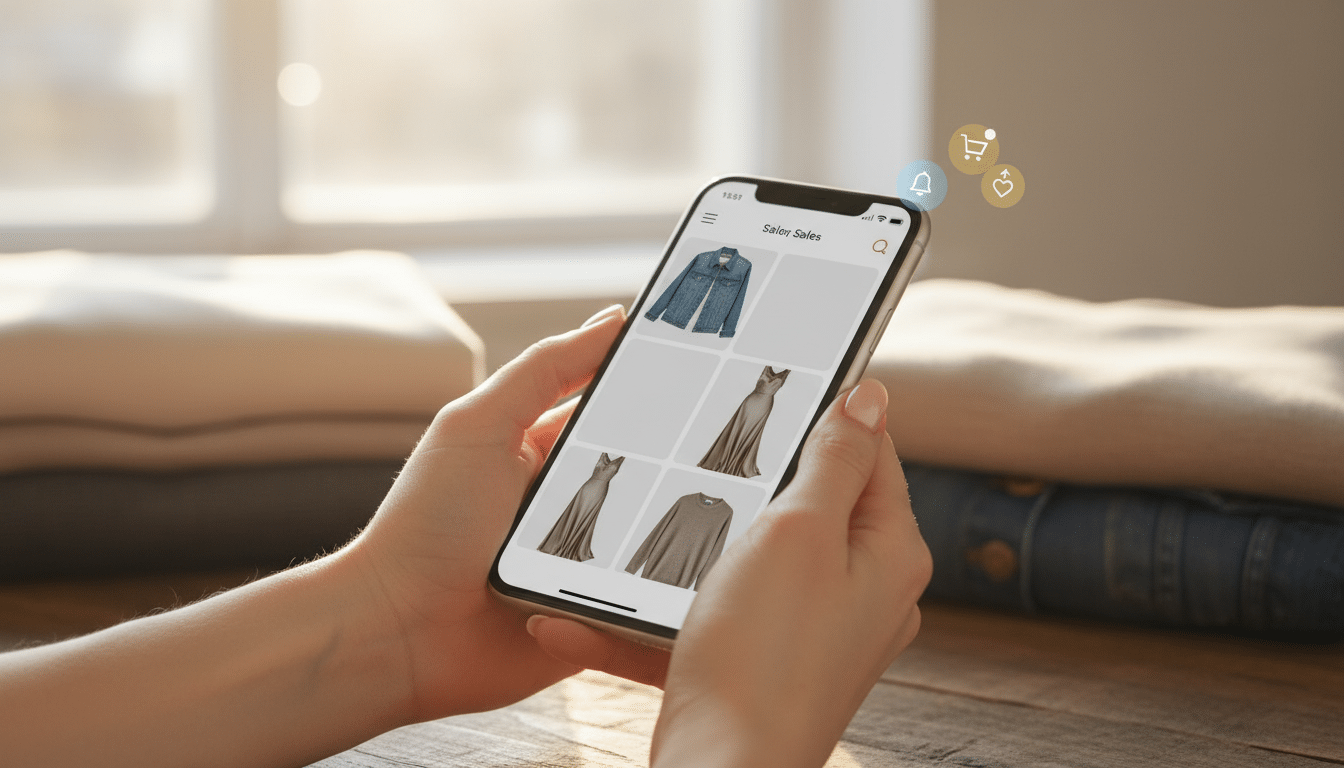 Femme consultant ses ventes Vinted sur smartphone