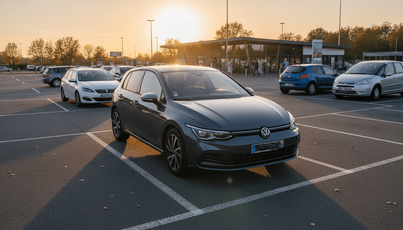 Volkswagen Golf banalisée sur une aire de repos en France