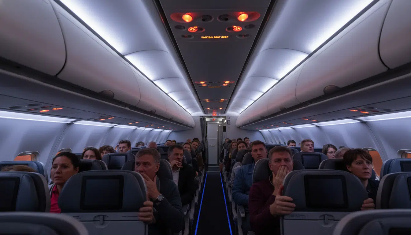 Passagers inquiets dans la cabine d'un avion