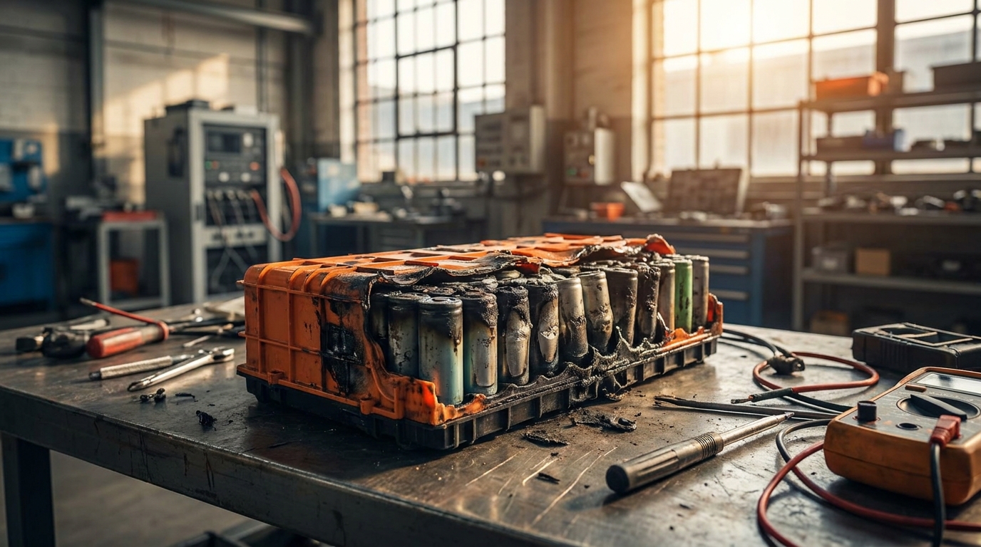 Module de batterie endommagé par la chaleur sur établi