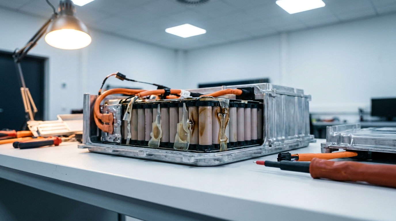 Module de batterie haute tension démonté sur établi
