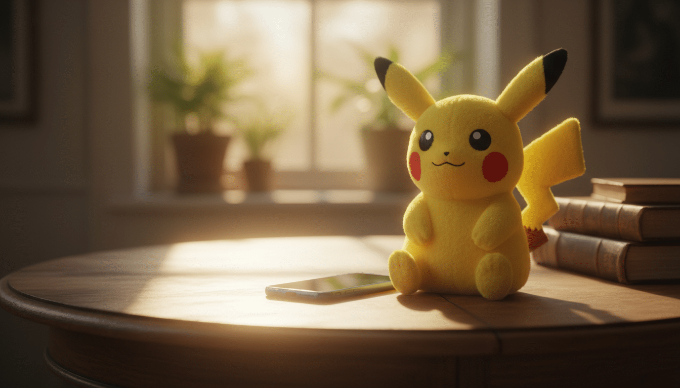 Peluche Pikachu et smartphone évoquant le message publié par Stéphane Plaza sur Instagram
