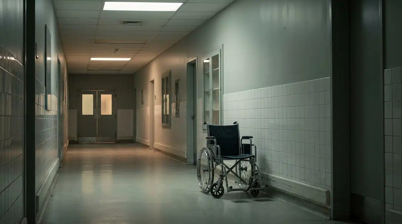 Couloir vide des urgences d'un hôpital la nuit