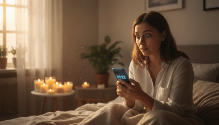 Personne regardant l'heure 02h22 sur son téléphone