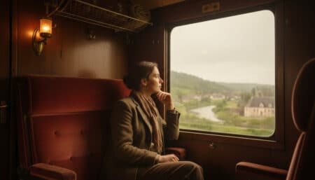 Voyageur nostalgique dans un vieux train français.