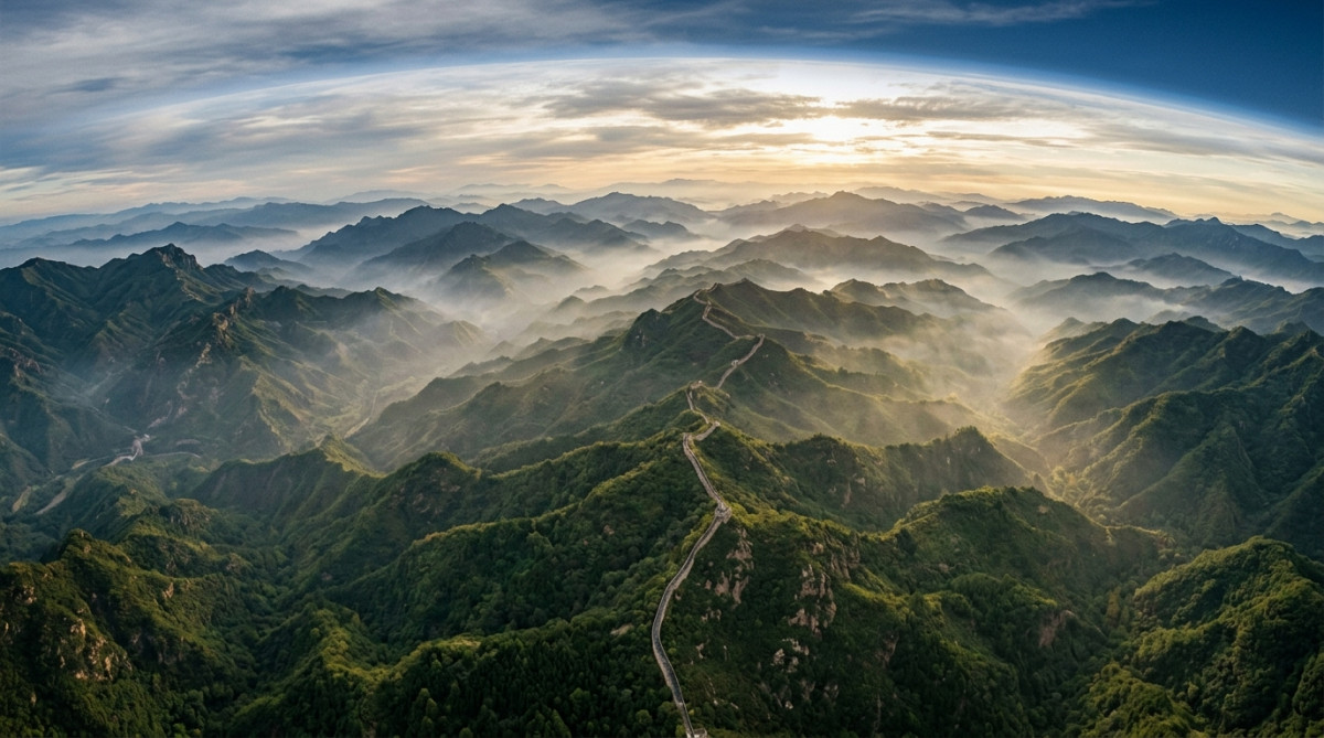 Vue aérienne de la Grande Muraille de Chine depuis très haute altitude