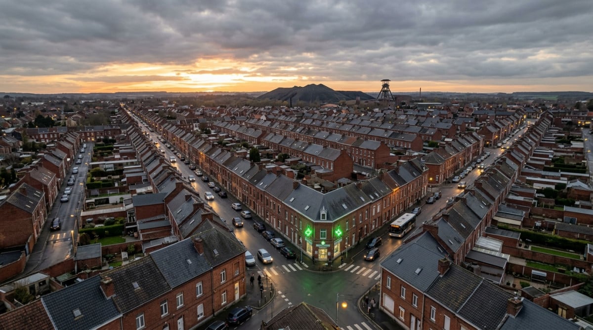 Vue d'une ville du Pas-de-Calais au coucher du soleil