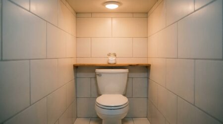 Coupelle de bicarbonate posée dans un WC sans fenêtre