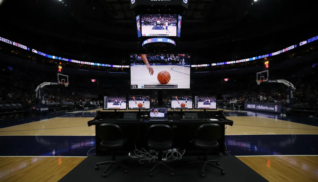 Arbitres NBA consultant la vidéo lors du match 4