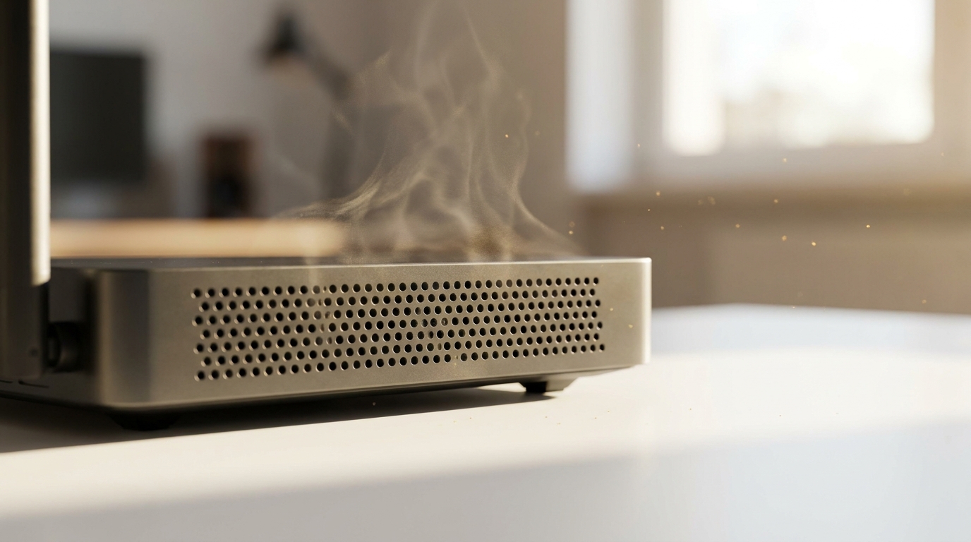 Grille de ventilation d'un routeur WiFi vue de près