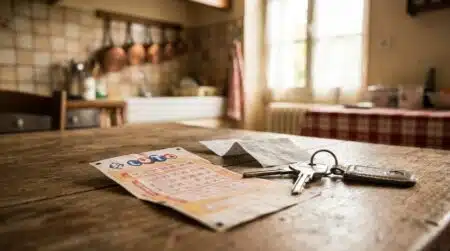 Ticket de loterie abandonné sur une table en bois