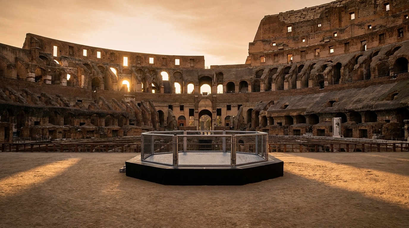 Octogone de MMA installé au centre du Colisée de Rome