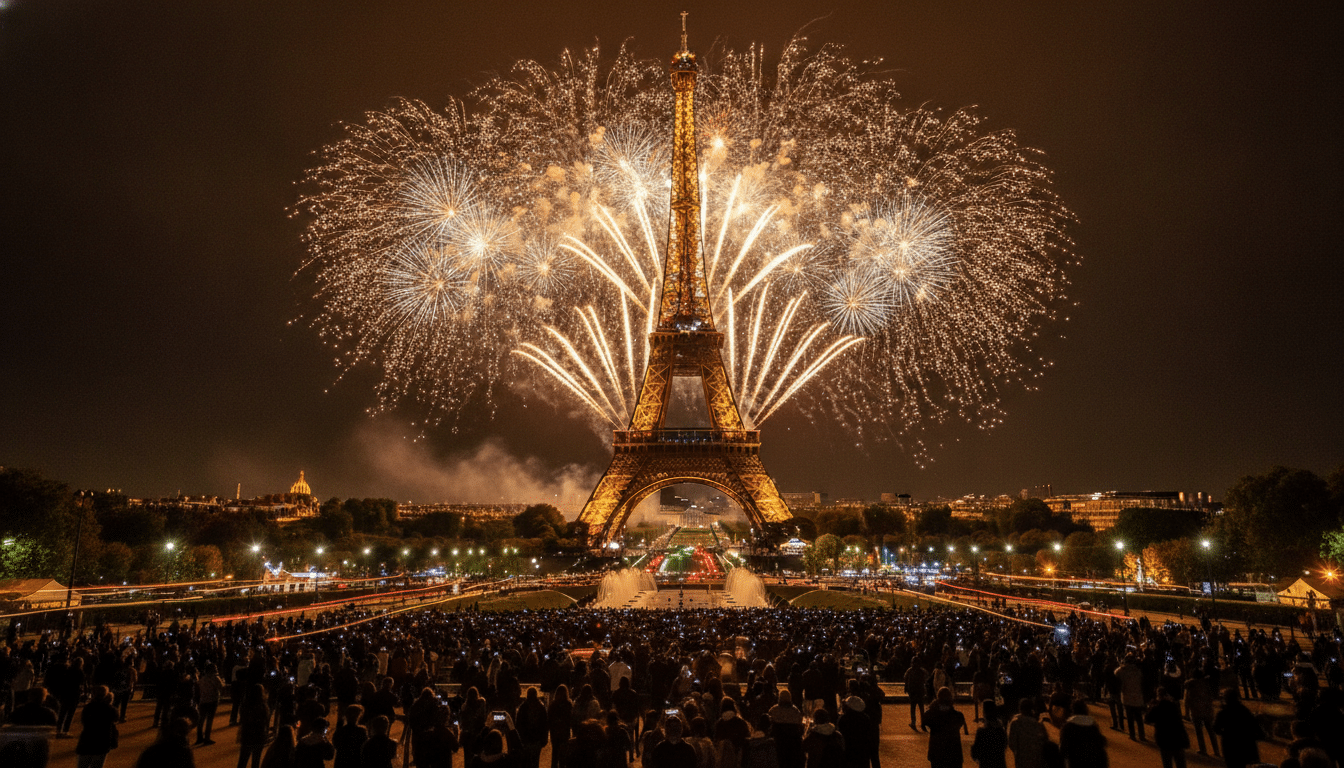 Feu d'artifice du 14 Juillet devant la Tour Eiffel