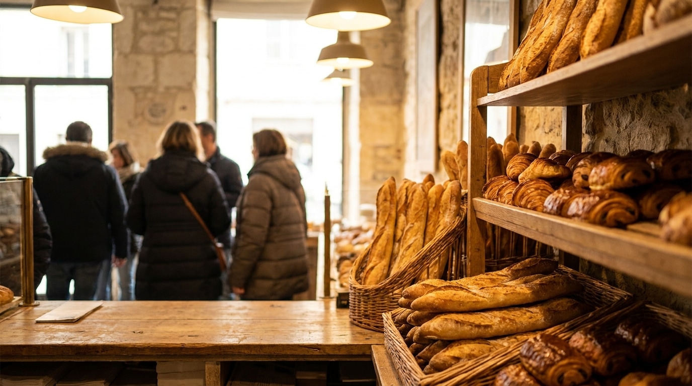 Intérieur chaleureux d'une boulangerie artisanale provençale