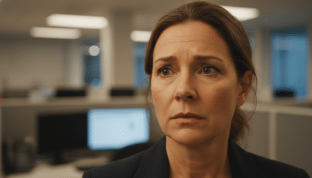 Femme inquiète en gros plan dans un bureau