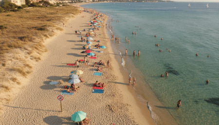 Vue aérienne d'une plage française en été