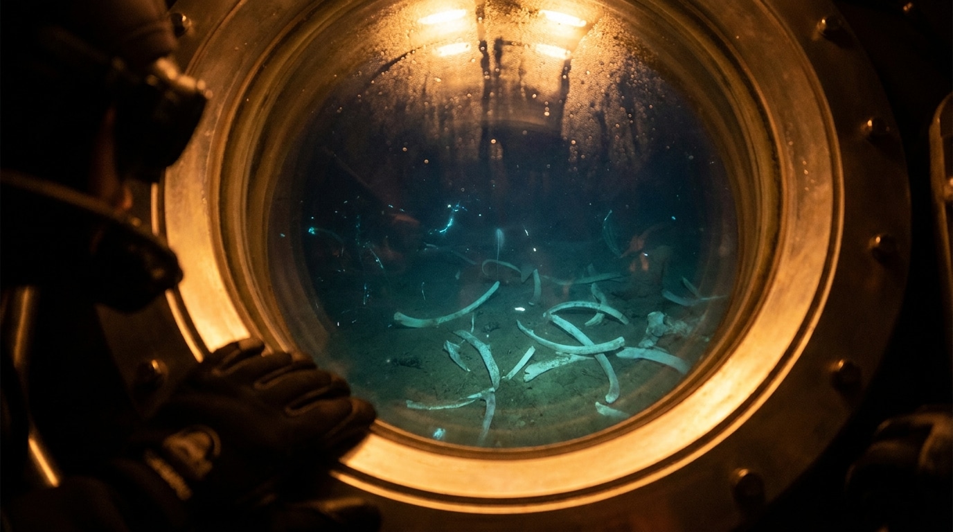 Vue depuis le hublot d'un submersible sur des fonds marins