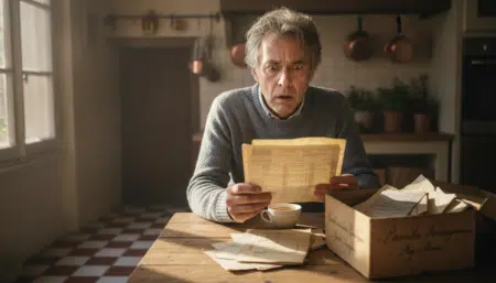 Personne découvrant un ancien relevé bancaire oublié