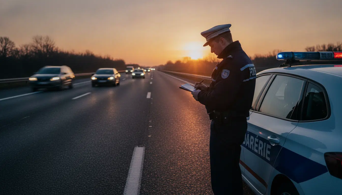 Policier verbalisant un conducteur sur autoroute