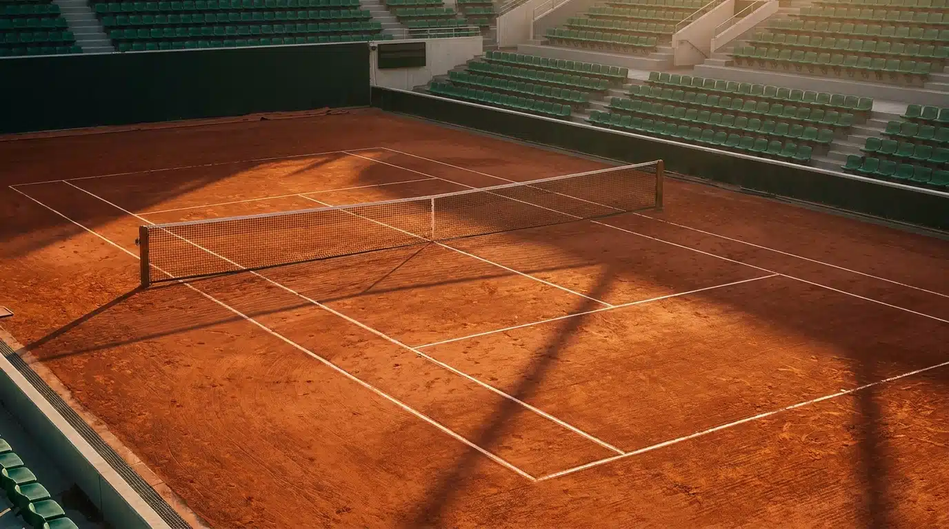 Vue aérienne du court central de Roland-Garros en terre battue