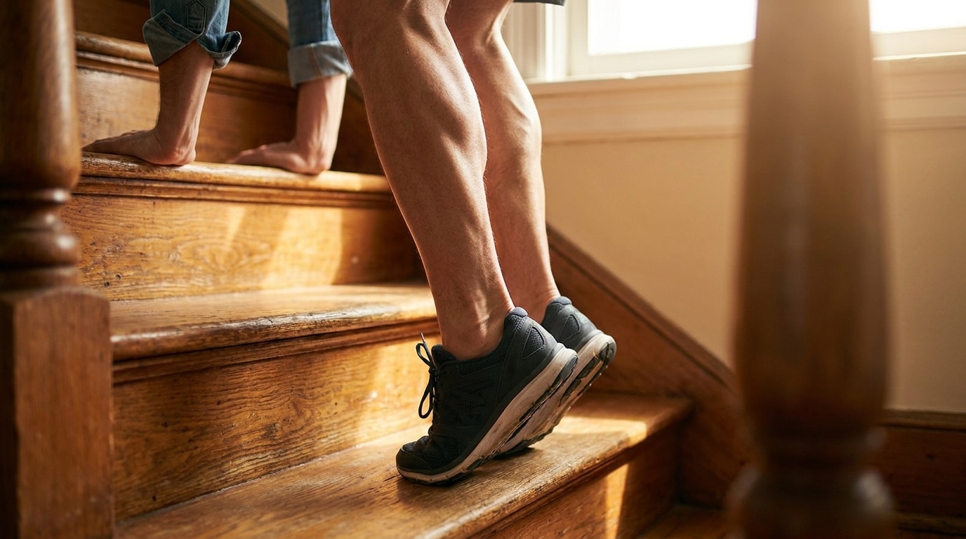 Pieds sur la pointe lors d'extensions de mollets sur une marche