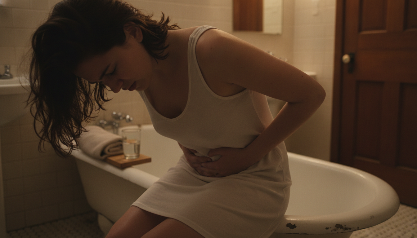 Jeune femme souffrant de douleurs abdominales intenses