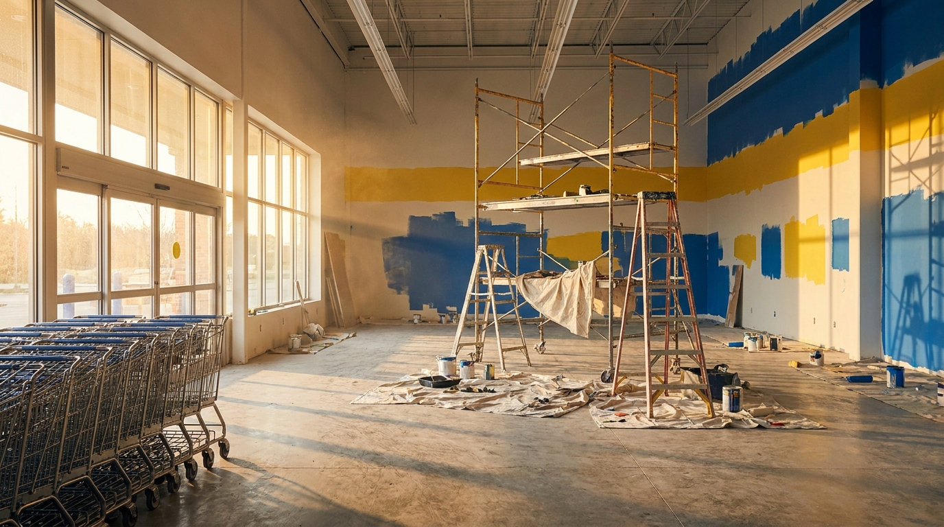 Intérieur d'un grand local commercial en cours de transformation