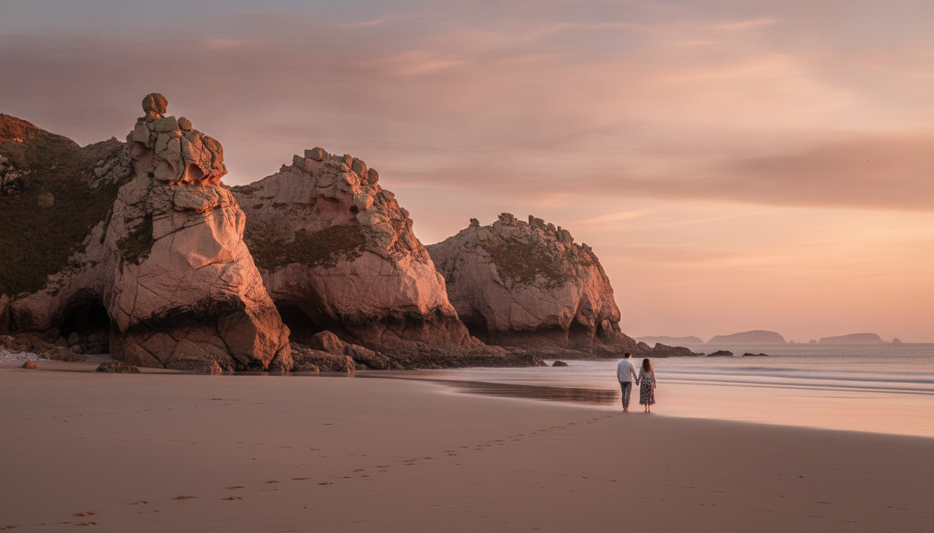 Falaises de grès et plage déserte du Cotentin en Normandie