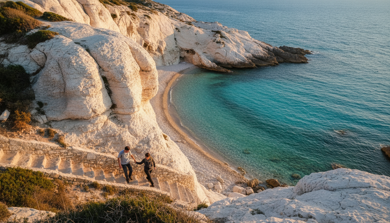 Crique turquoise au pied des falaises du cap Leucate