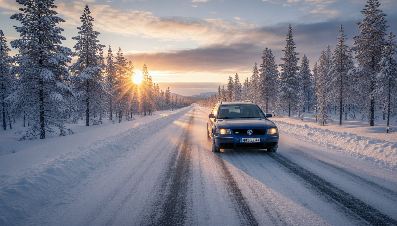 La Passat diesel sur une route enneigée en Scandinavie