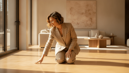 Architecte d'intérieur sur un sol en micro-ciment sans joints