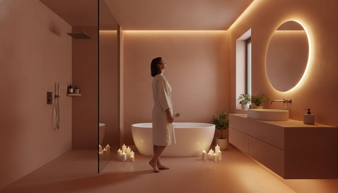 Salle de bain moderne avec revêtement sans joints en micro-ciment