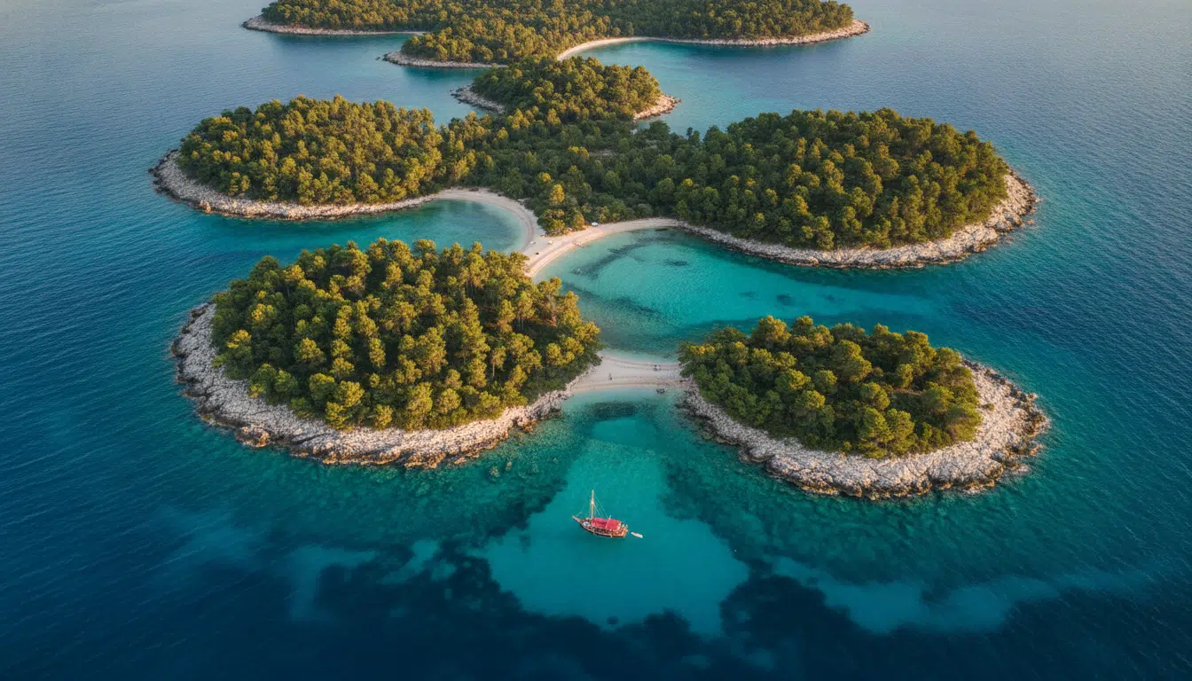 Vue aérienne des îles Pakleni en Croatie aux eaux turquoise