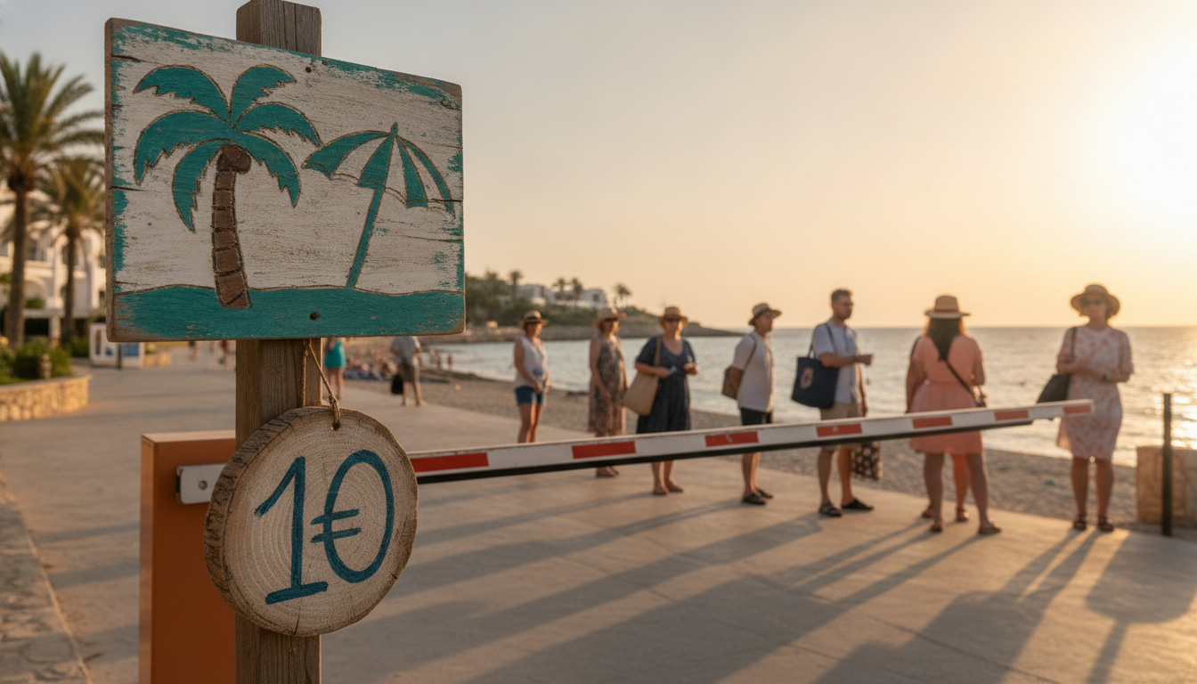 Panneau d'entrée payante sur une plage méditerranéenne