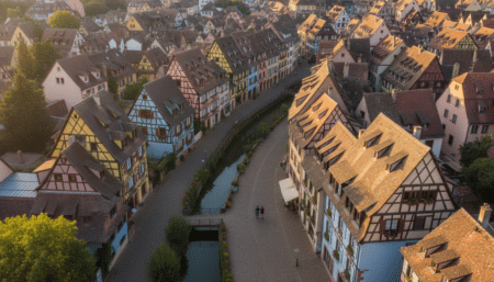 Vue aérienne des rues colorées de Colmar en Alsace