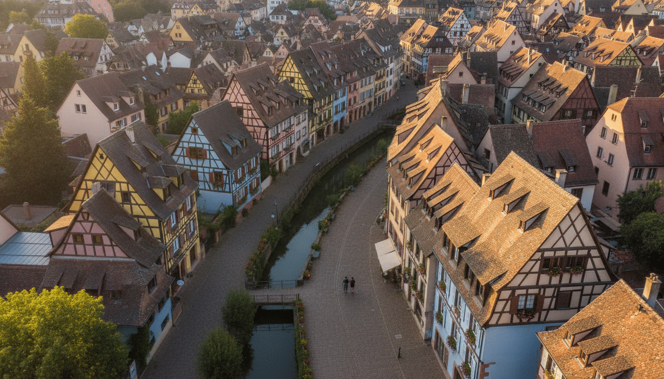 Vue aérienne des rues colorées de Colmar en Alsace