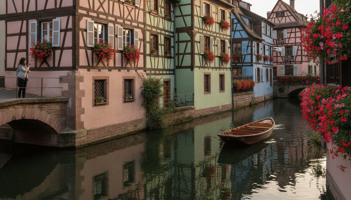 Maisons à colombages et canal de la Petite Venise à Colmar