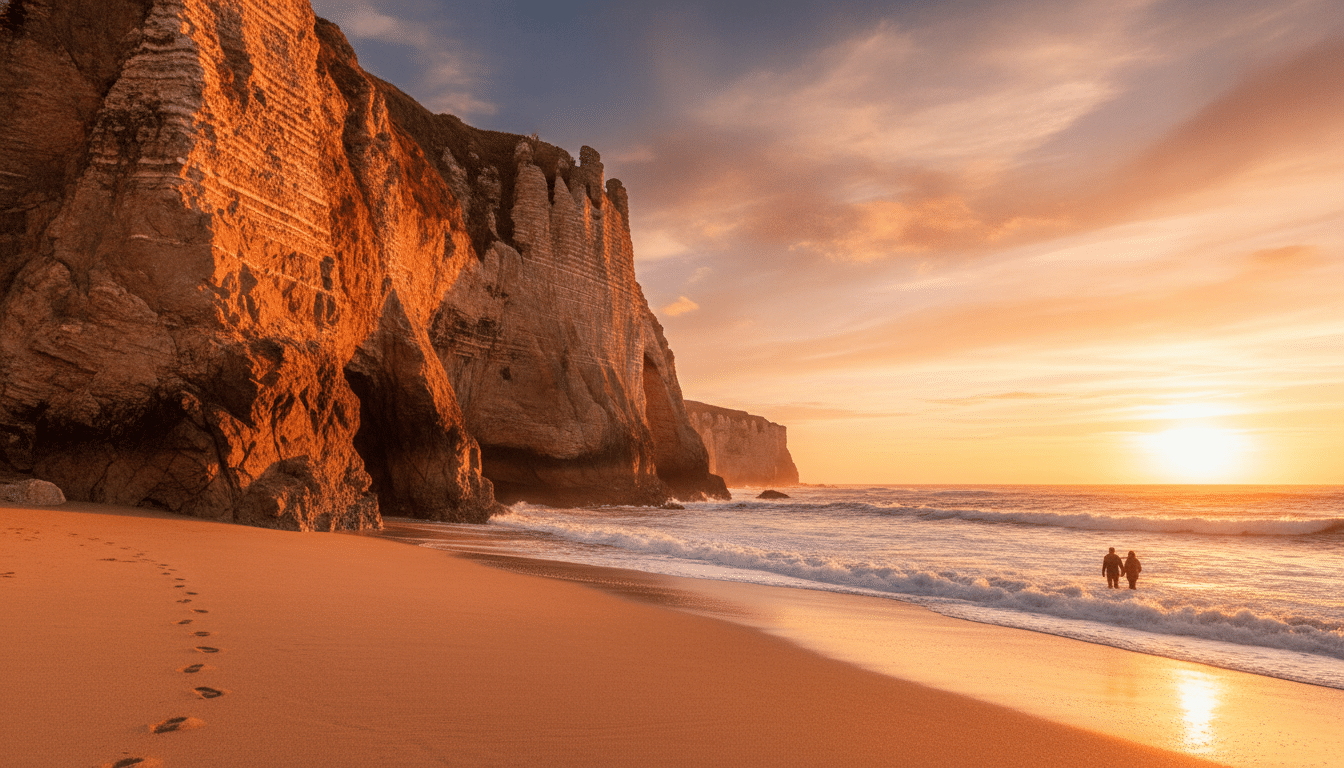 Falaises dorées de Pénestin au coucher du soleil
