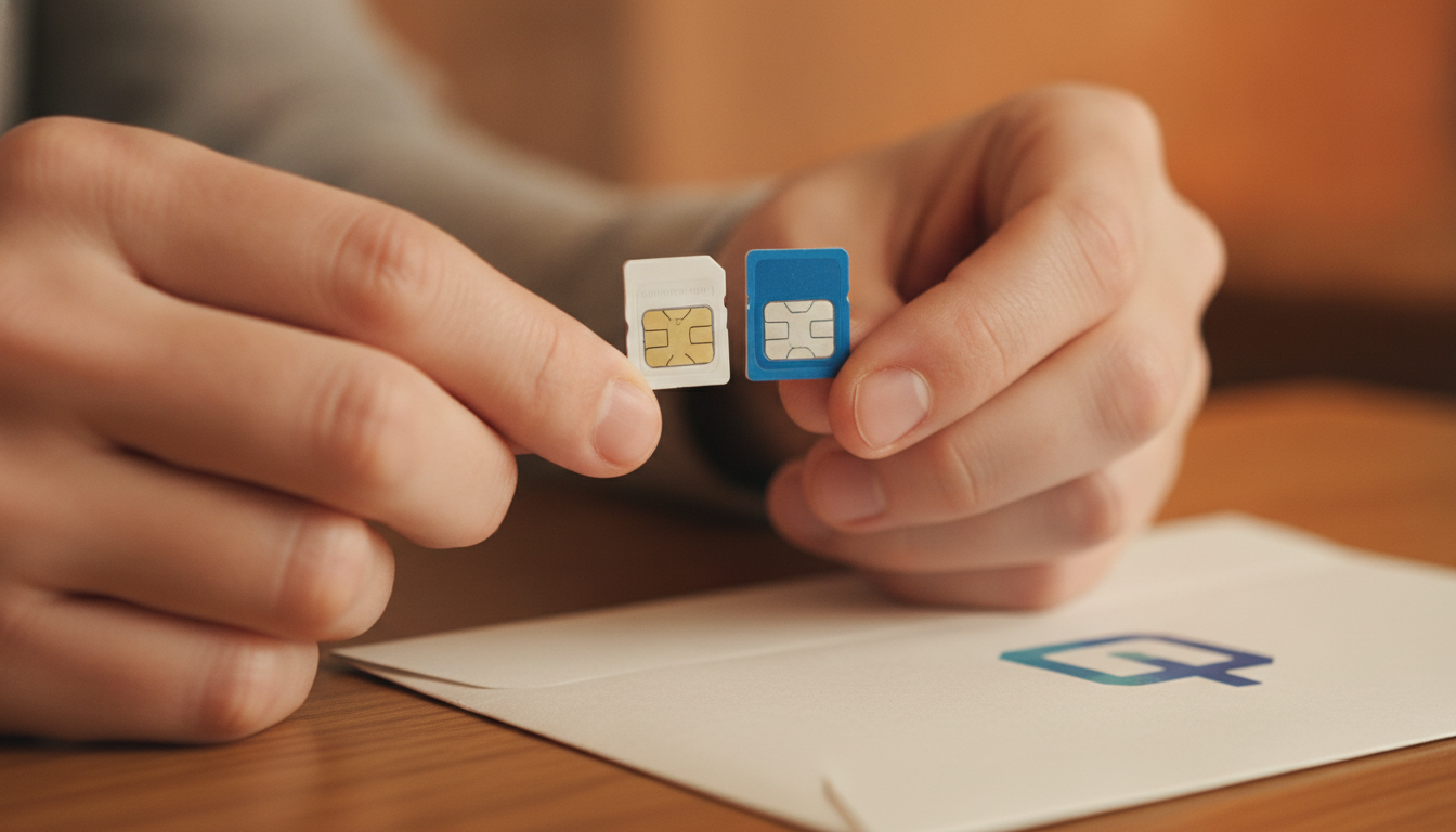 Mains tenant une ancienne et une nouvelle carte SIM