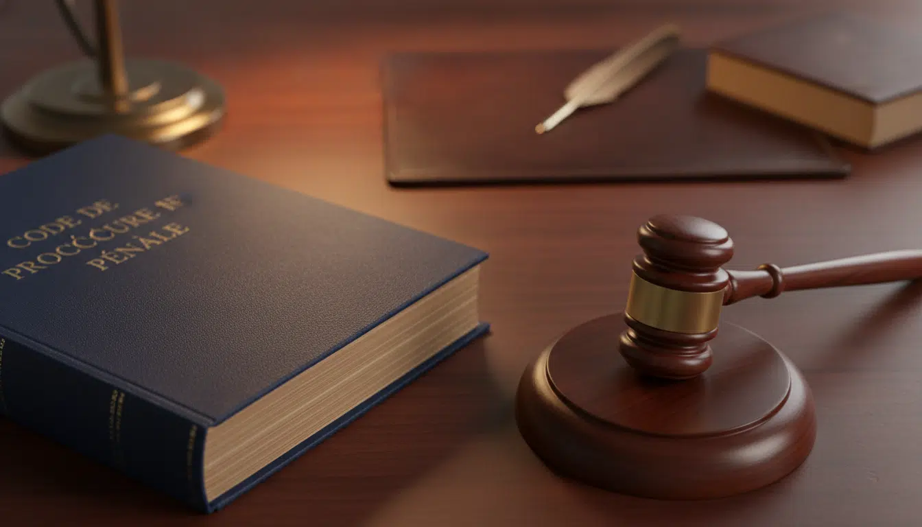Code de procédure pénale et marteau de juge sur un bureau