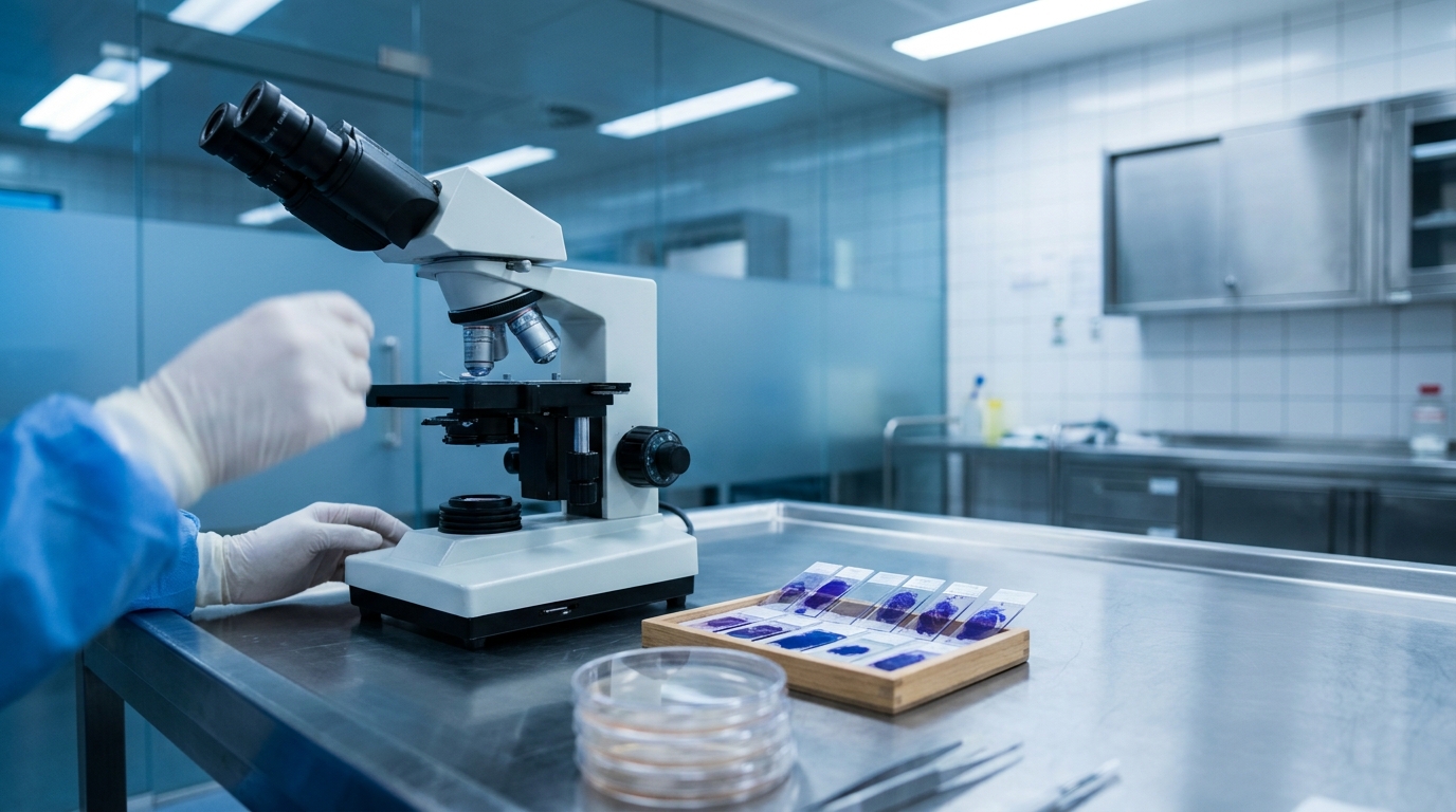Microscope et lames d'histologie dans un laboratoire médico-légal